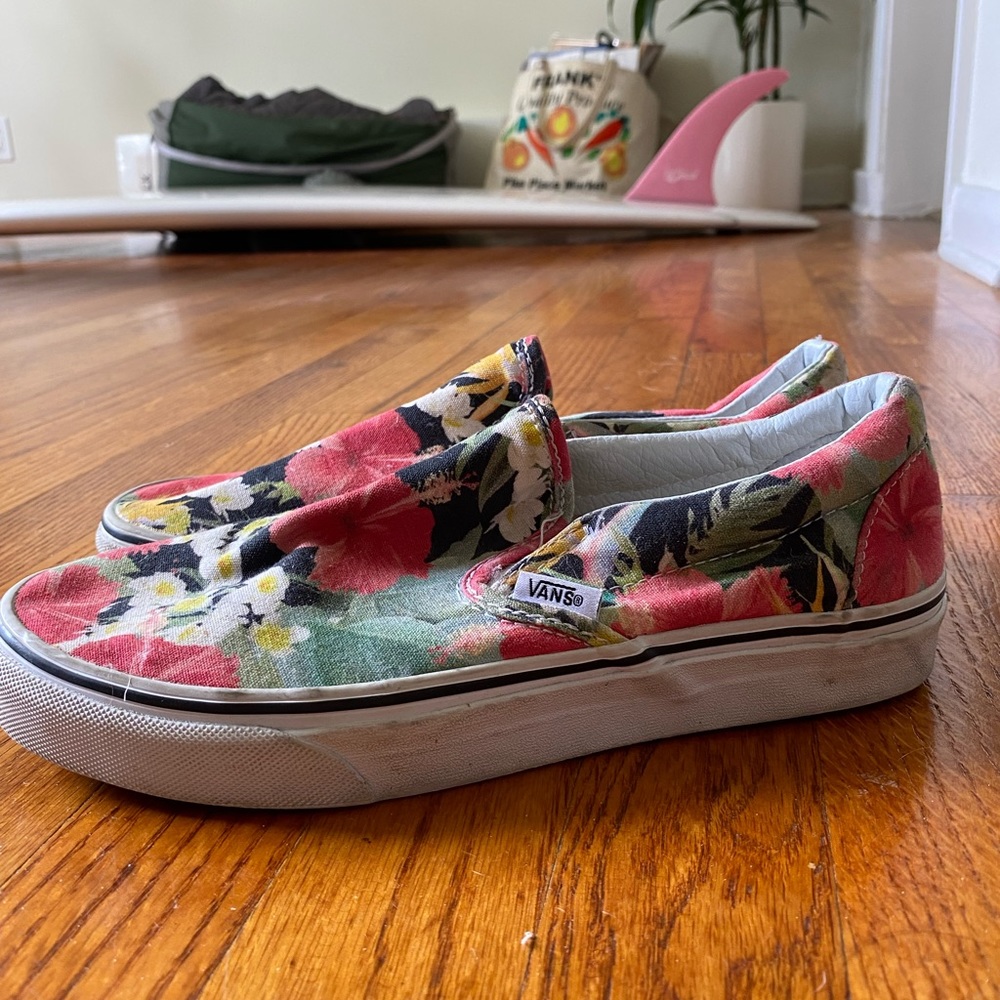 Hawaiian floral slip on vans
